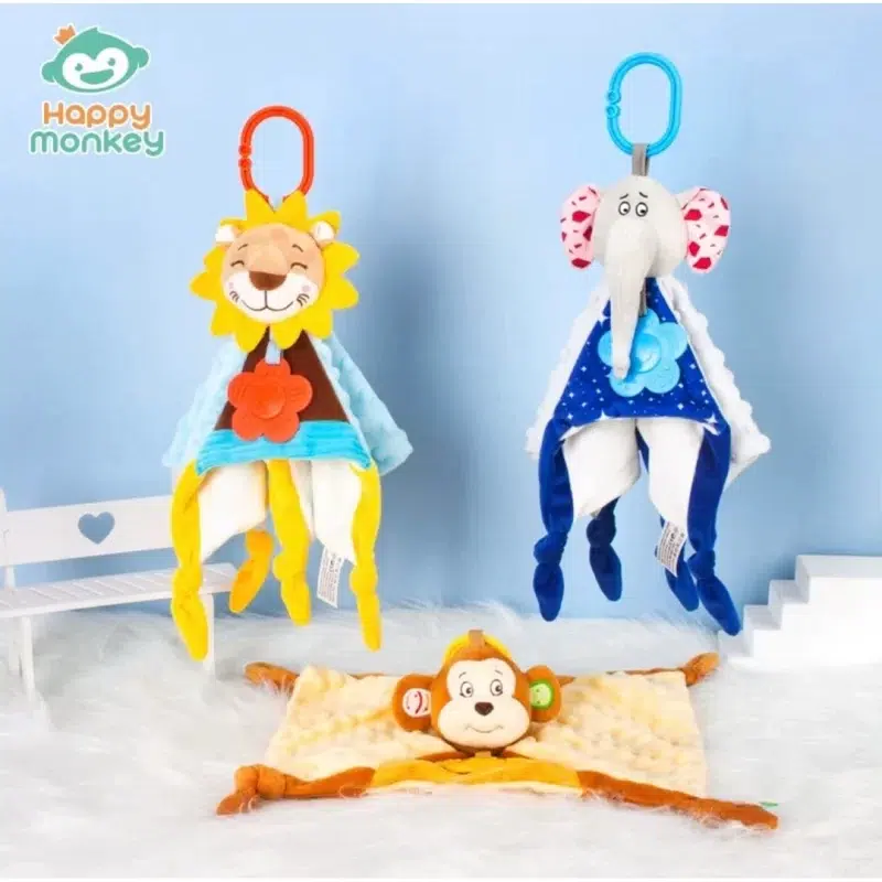 آویز کریر و دستمال آرامش 2 طرح هپی مانکی HAPPY