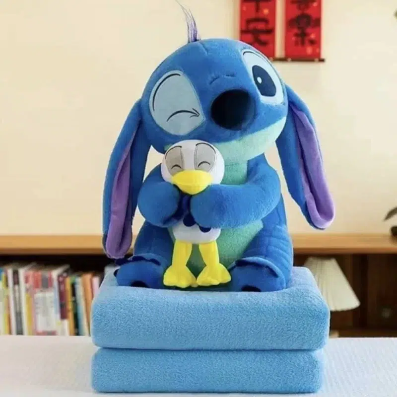 عروسک بالش‌دار آبی Stitch بالشت با پتوی نرم میکرو فایبر – جمع‌شونده در داخل عروسک