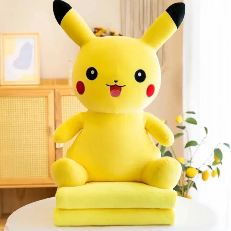 عروسک بالش‌دار Pikachu پوکمون در حالت بالش + پتوی نرم میکرو‑راشل